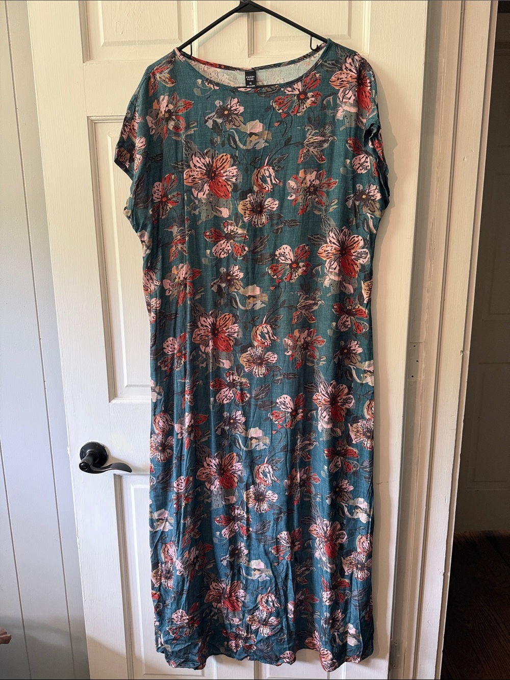 Floral Teal Maxi Dress with Cap Sleeves